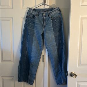 American Eagle Outfitters Two-Tone Blue Low-Rise Ultra Wide Leg Jeans